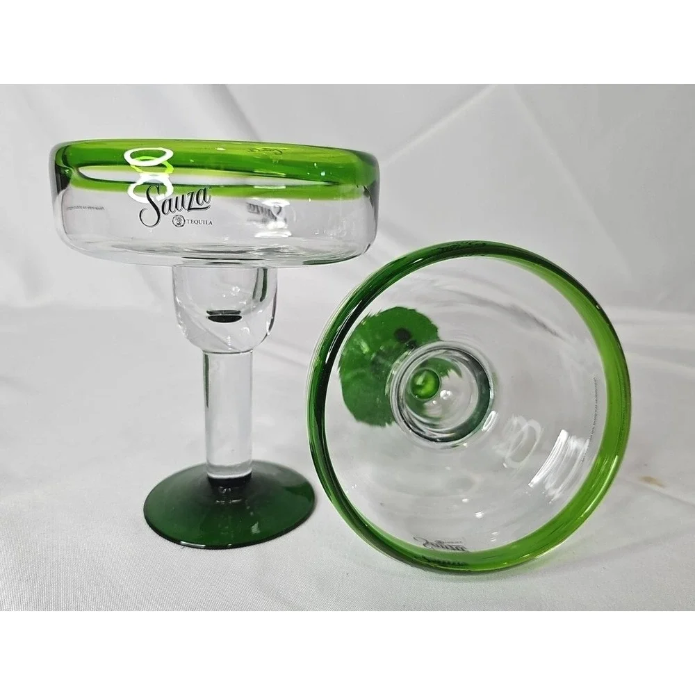 2 Festive Green Base & Rim Sauza Tequila Drink Smart‎ Margarita Glasses 16 oz